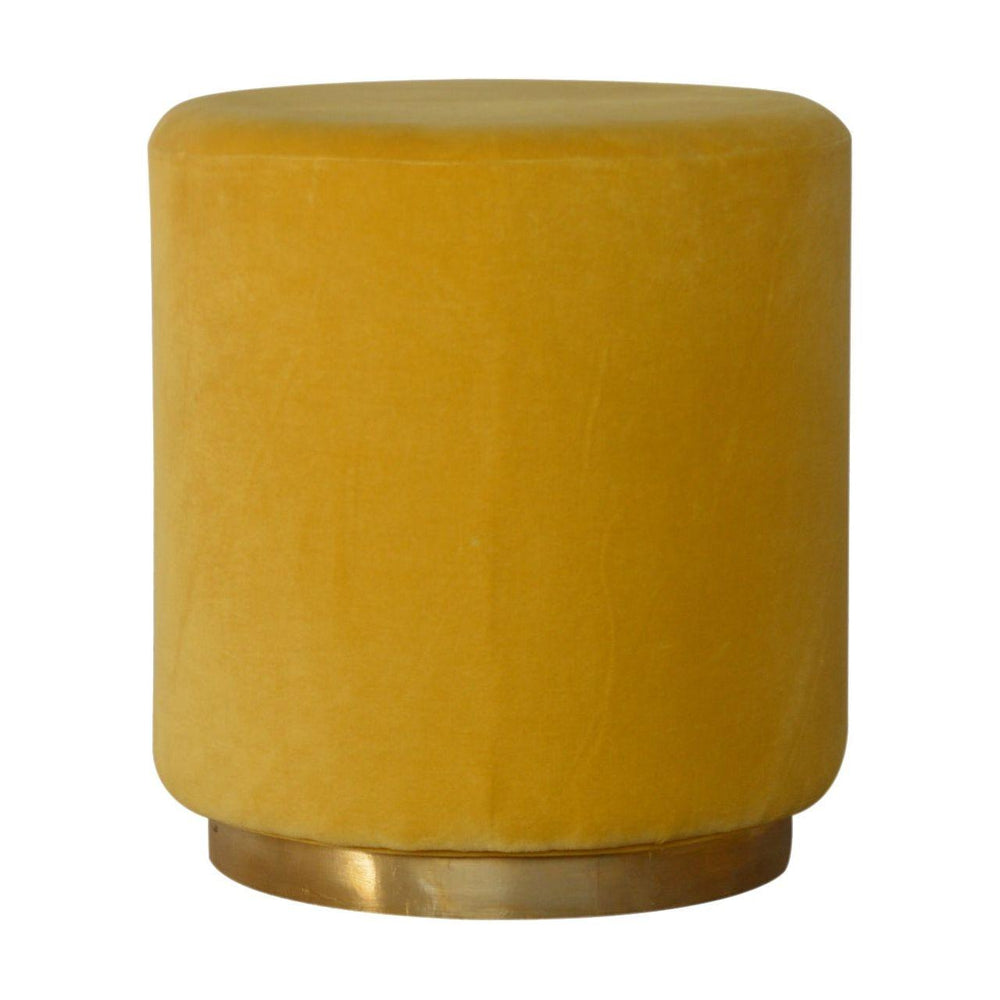 Mustard Velvet Footstool with Gold Base