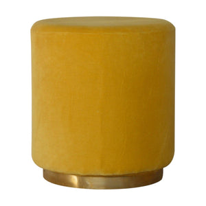 Mustard Velvet Footstool with Gold Base