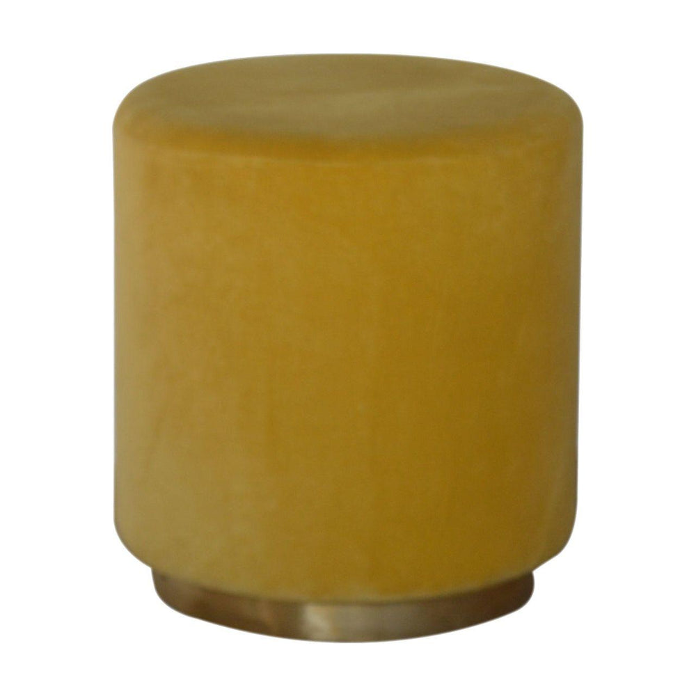 Mustard Velvet Footstool with Gold Base