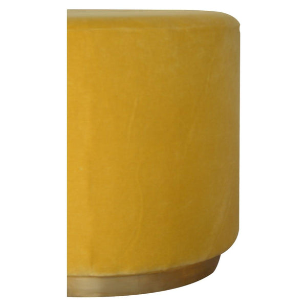 Mustard Velvet Footstool with Gold Base
