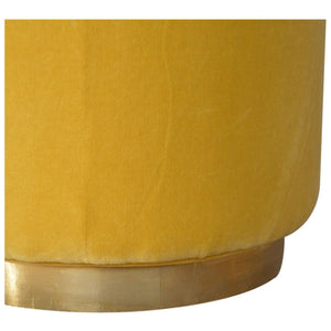 Mustard Velvet Footstool with Gold Base
