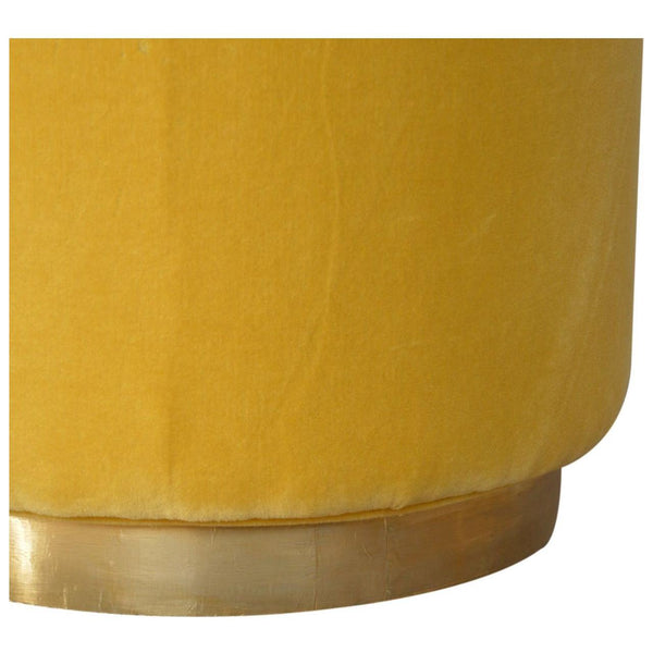 Mustard Velvet Footstool with Gold Base