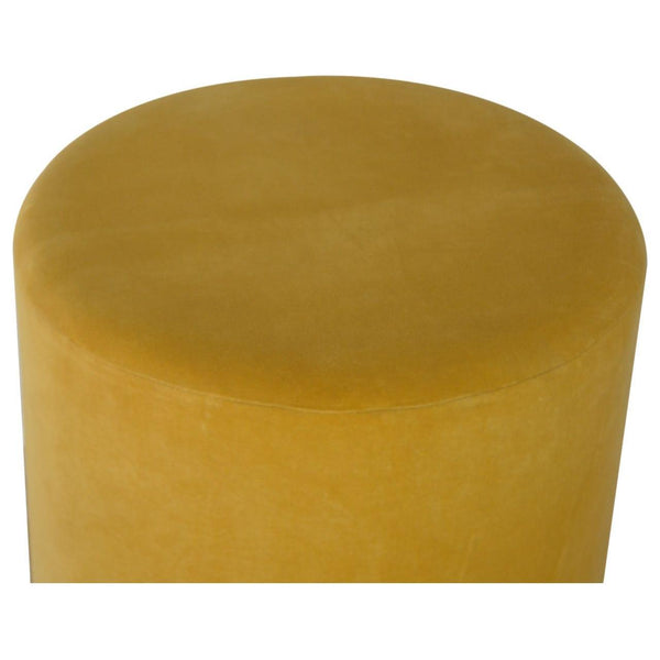Mustard Velvet Footstool with Gold Base
