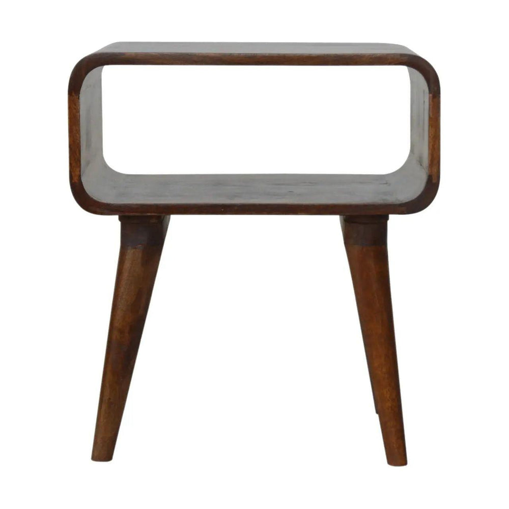 Curved Open Chestnut Bedside | Compact Bedside Table with Storage
