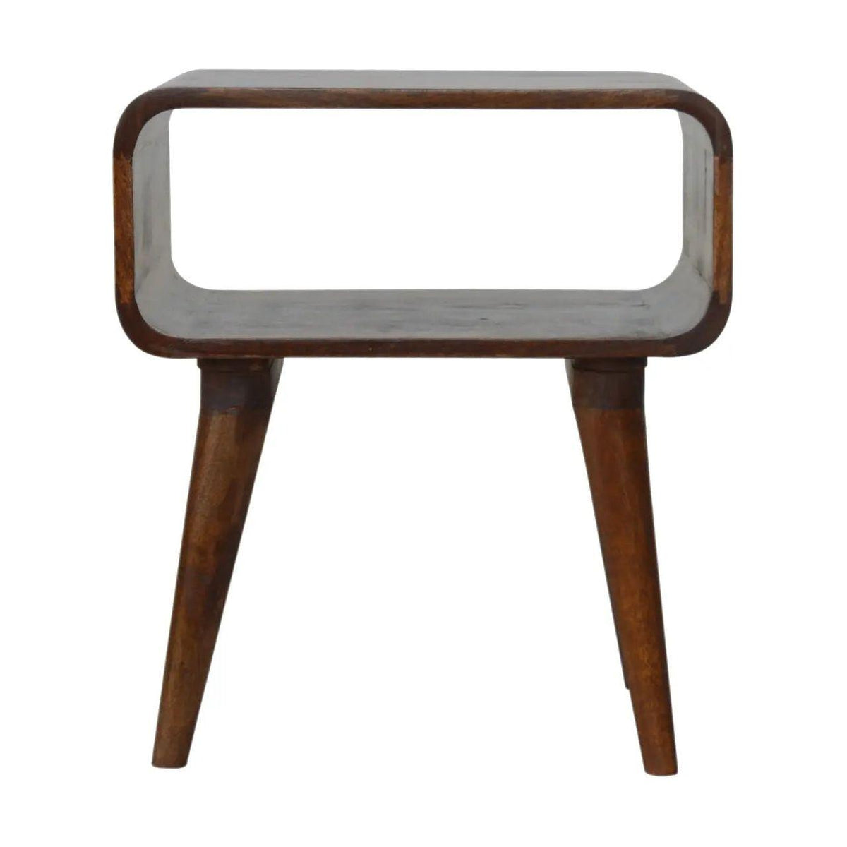 Curved Open Chestnut Bedside Compact Bedside Table Storage