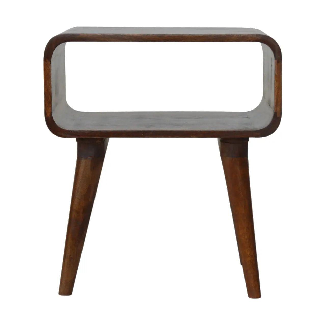 Curved Open Chestnut Bedside in a Modern Bedroom