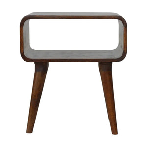 Curved Open Chestnut Bedside | Compact Bedside Table with Storage