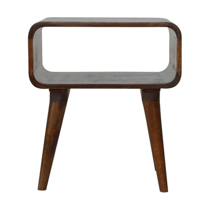 Curved Open Chestnut Bedside in a Modern Bedroom