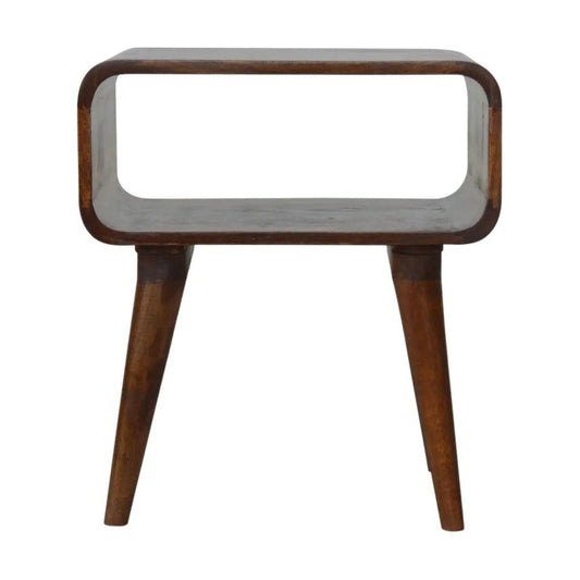Curved Open Chestnut Bedside in a Modern Bedroom