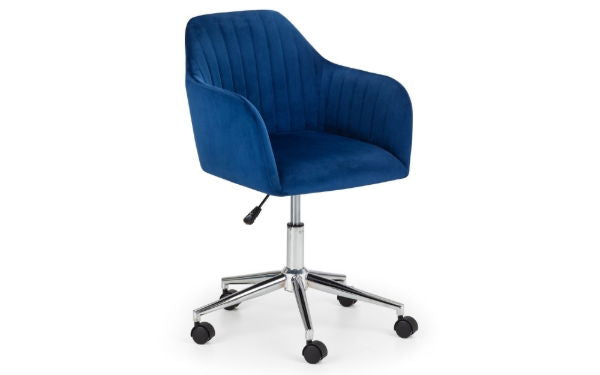 Kahlo Velvet Swivel Office Chair Blue/Chrome - Living with Luxury