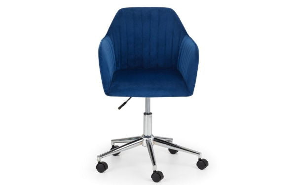 Kahlo Velvet Swivel Office Chair Blue/Chrome - Living with Luxury