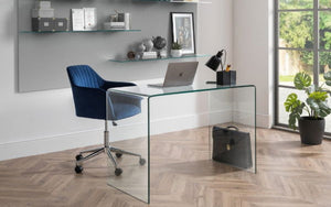 Kahlo Velvet Swivel Office Chair Blue/Chrome - Living with Luxury