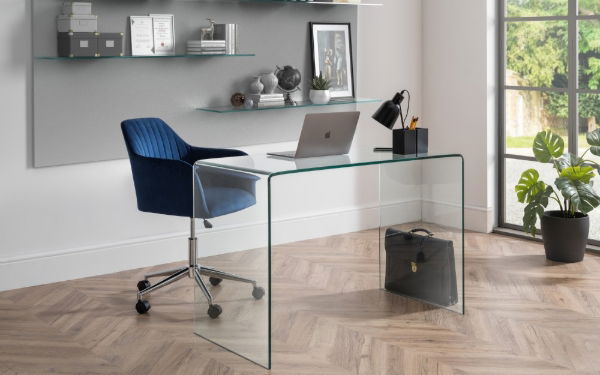 Kahlo Velvet Swivel Office Chair Blue/Chrome - Living with Luxury