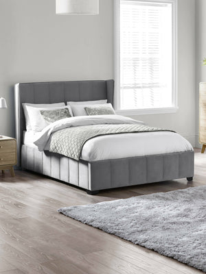 Katie Grey Velvet Upholstered 150cm Kingsize Bed - Living with Luxury