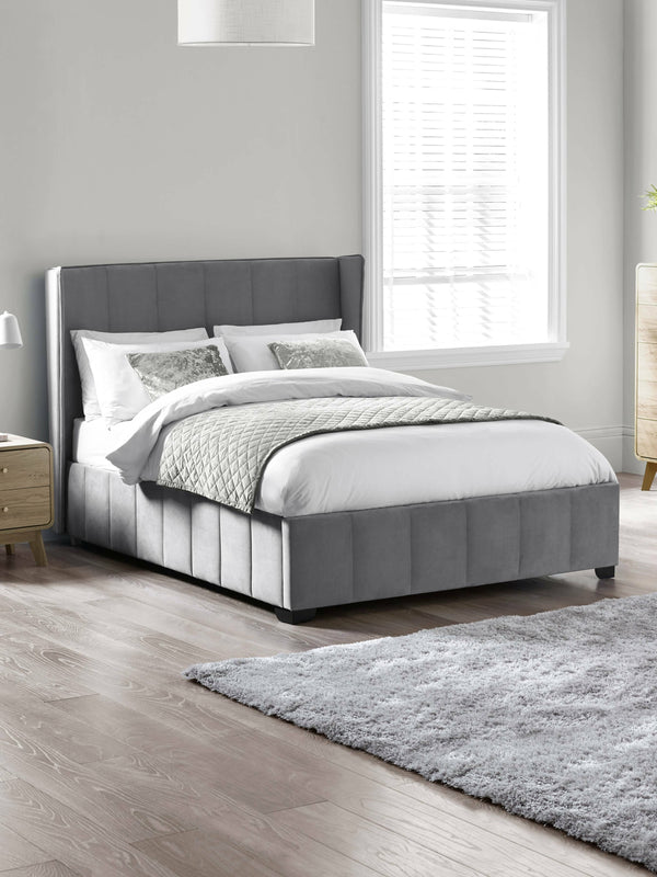 Katie Grey Velvet Upholstered 150cm Kingsize Bed - Living with Luxury