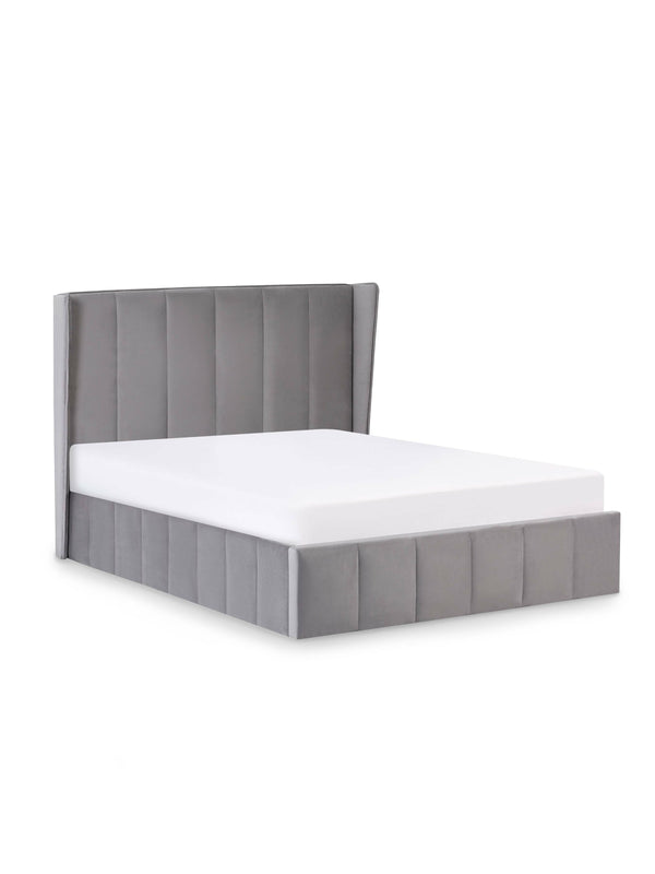 Katie Grey Velvet Upholstered 135cm Double Ottoman Storage Bed - Living with Luxury