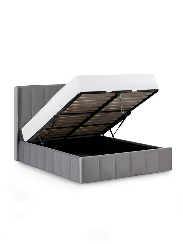Katie Grey Velvet Upholstered 135cm Double Ottoman Storage Bed - Living with Luxury