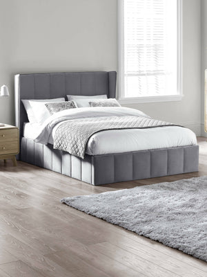 Katie Grey Velvet Upholstered 150cm Kingsize Ottoman Storage Bed - Living with Luxury