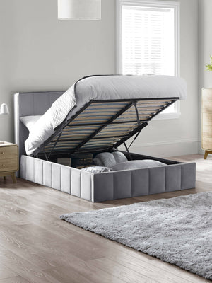 Katie Grey Velvet Upholstered 150cm Kingsize Ottoman Storage Bed - Living with Luxury