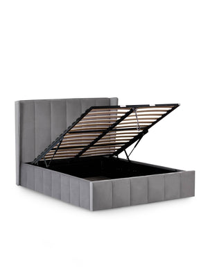Katie Grey Velvet Upholstered 150cm Kingsize Ottoman Storage Bed - Living with Luxury