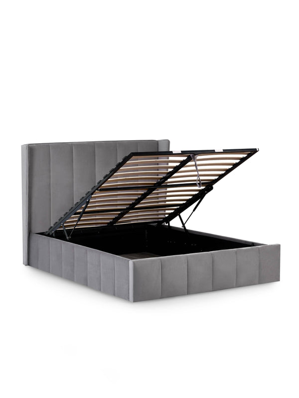 Katie Grey Velvet Upholstered 150cm Kingsize Ottoman Storage Bed - Living with Luxury