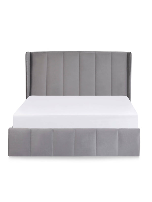 Katie Grey Velvet Upholstered 150cm Kingsize Ottoman Storage Bed - Living with Luxury