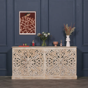 Wooden Ornate Carved Mirror Door Sideboard – view 1