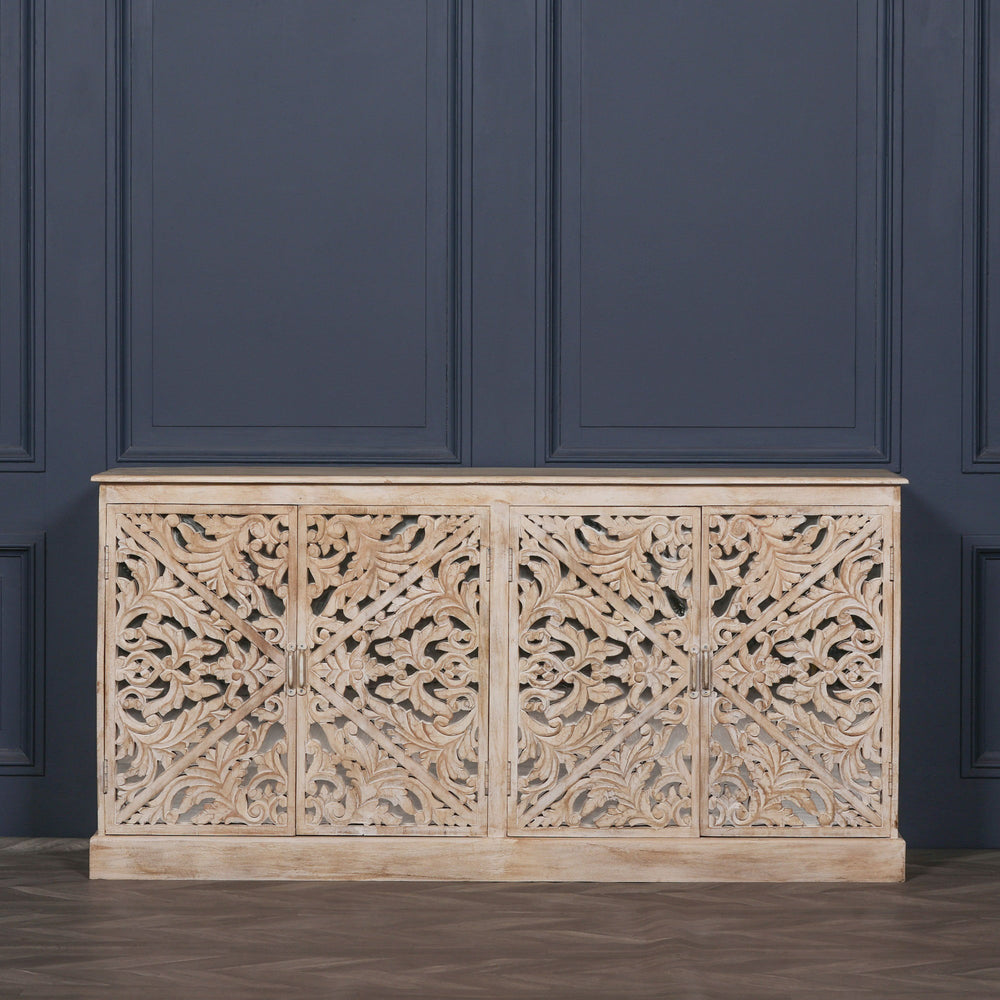 Wooden Ornate Carved Mirror Door Sideboard – view 1