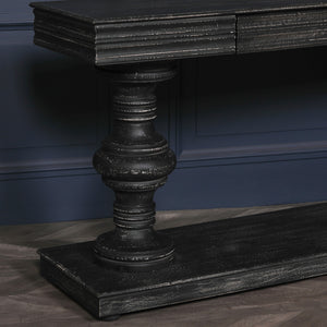 180cm Black Distressed Console Table with Drawers – view 8