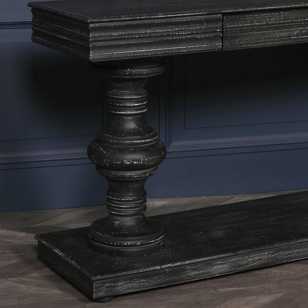 180cm Black Distressed Console Table with Drawers – view 8