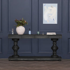 180cm Black Distressed Console Table with Drawers – view 12