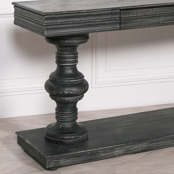 180cm Black Distressed Console Table with Drawers – view 2
