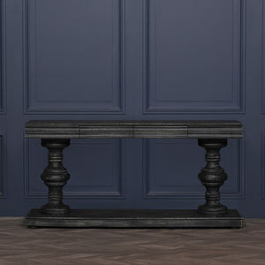 180cm Black Distressed Console Table with Drawers – view 11