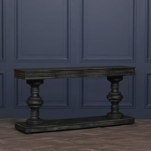 180cm Black Distressed Console Table with Drawers – view 10