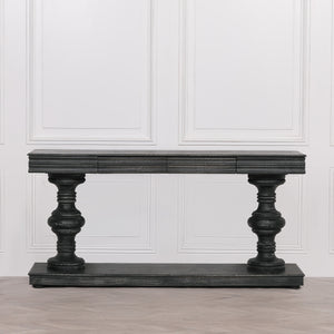 180cm Black Distressed Console Table with Drawers – view 5