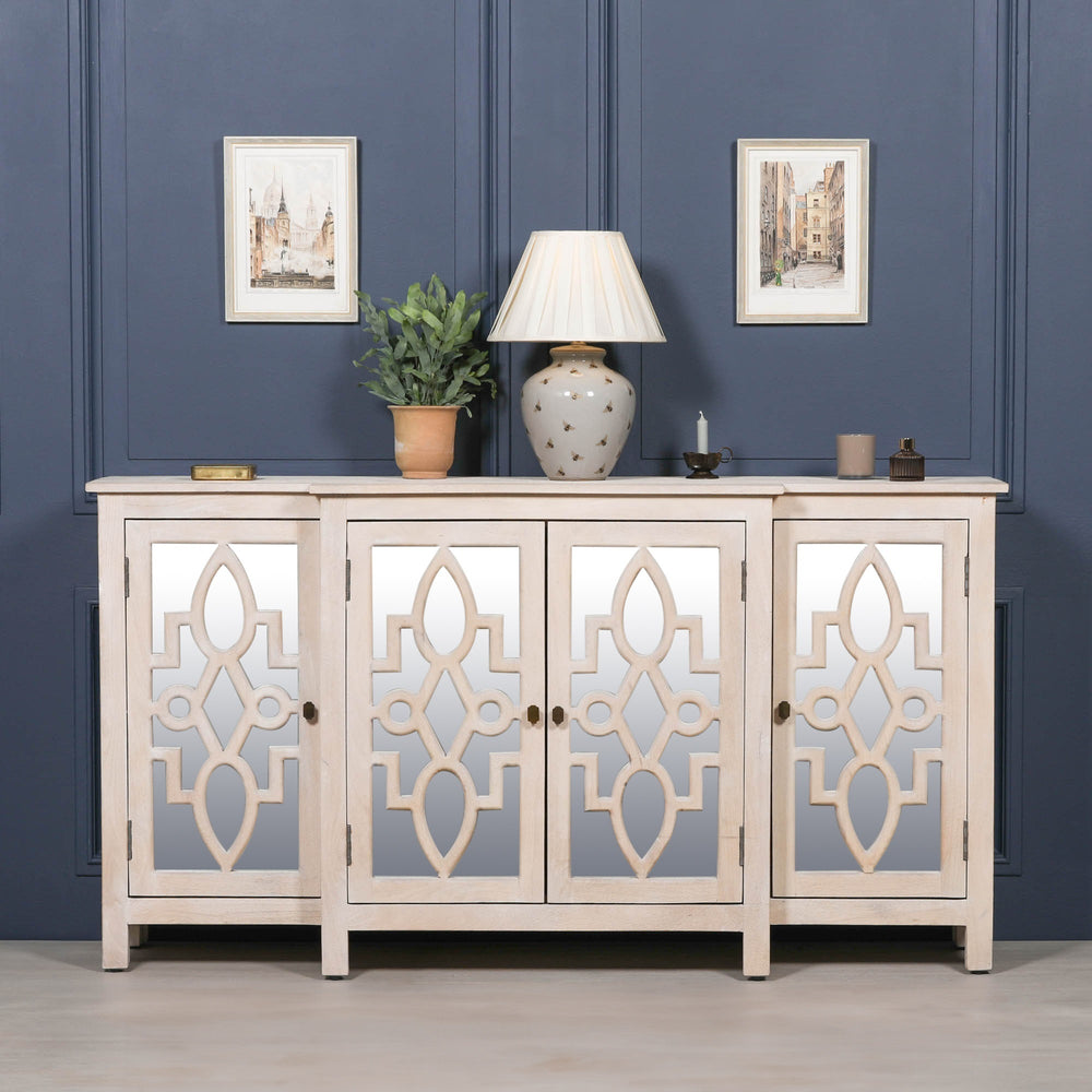 Wooden 4 Door Mirrored Breakfront Sideboard – view 1
