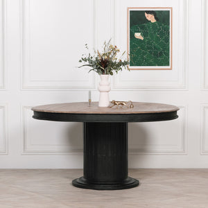 Black Wooden Round Column Dining Table – view 1
