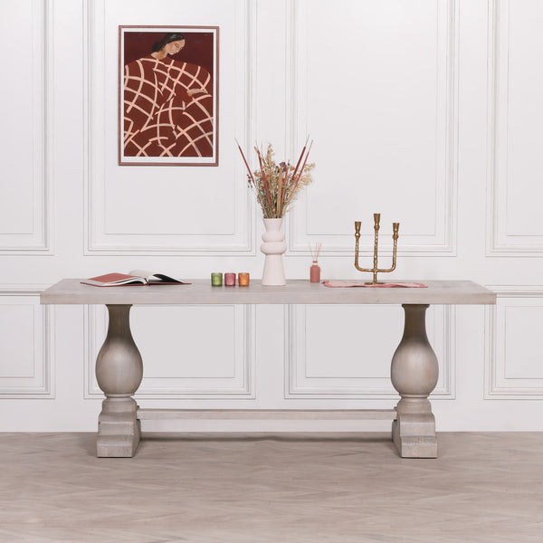 Blanche Wood Rustic Washed Rectangular Dining Table 210cm – view 2