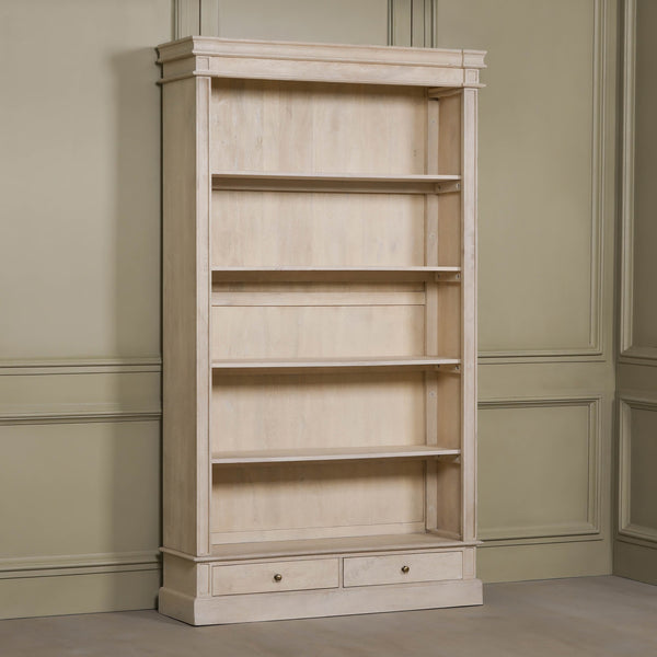 Blanche Wooden Rustic Single Open Bookcase with Drawers – view 1