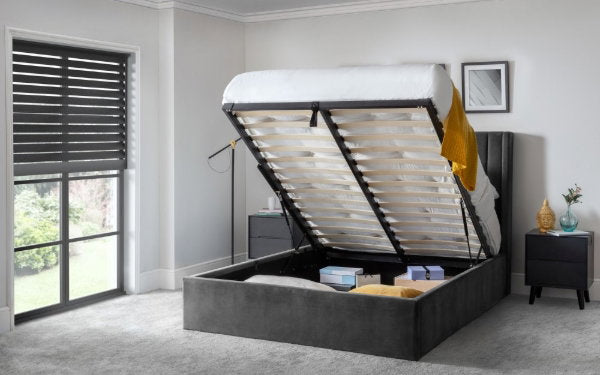 Langham Scalloped Headboard Storage Bed 150cm Grey - Living with Luxury
