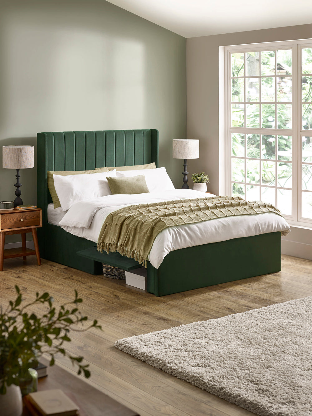 Leila Bottle Green Dual Storage Door 135cm Double Bed - Living with Luxury