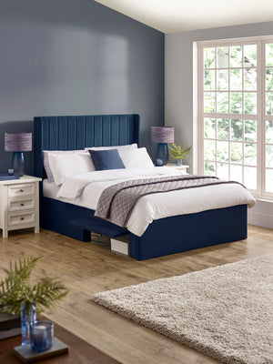 Leila Royal Blue Dual Storage Door 135cm Double Bed - Living with Luxury