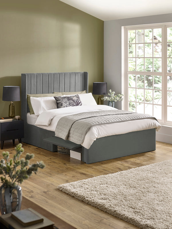 Leila Steel Grey Dual Storage Door 135cm Double Bed - Living with Luxury