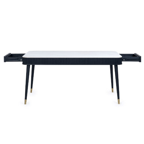 Louis Fluted Stone Top Dining Table With Drawers - Living with Luxury