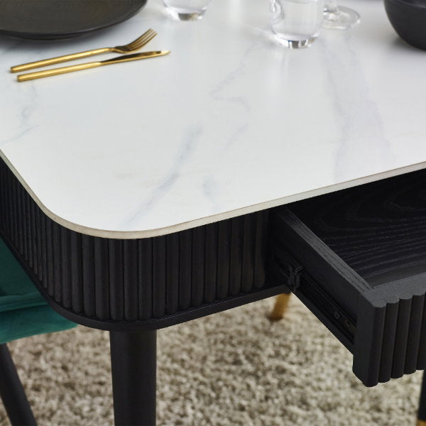 Louis Fluted Stone Top Dining Table With Drawers - Living with Luxury