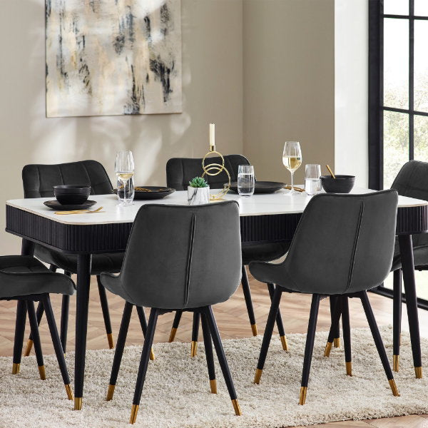 Louis Fluted Stone Top Dining Table With Drawers - Living with Luxury