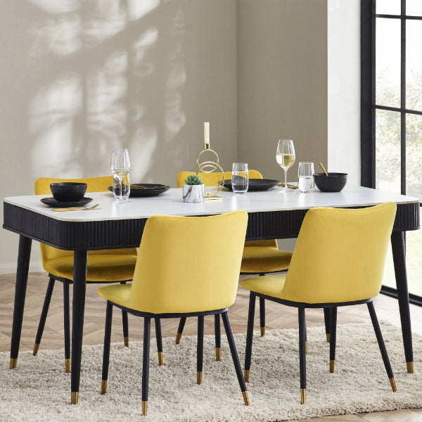 Louis Fluted Stone Top Dining Table With Drawers - Living with Luxury