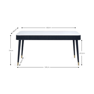 Louis Fluted Stone Top Dining Table With Drawers - Black - Living with Luxury