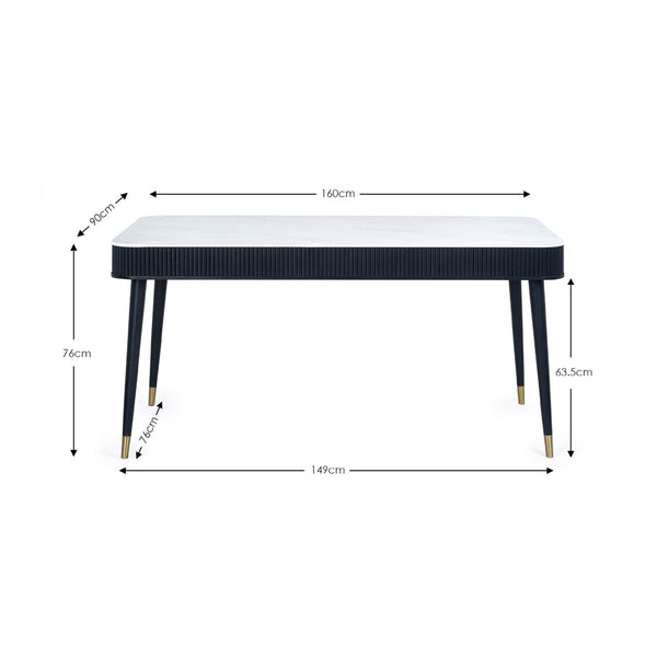 Louis Fluted Stone Top Dining Table With Drawers - Black - Living with Luxury