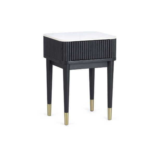 Louis Black Fluted Stone Top Lamp Table With Drawer - Living with Luxury